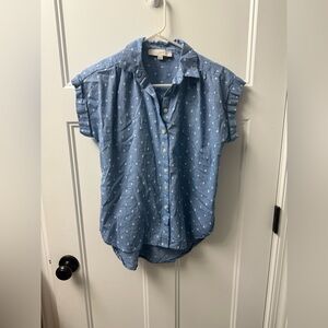 LOFT Blue Short Sleeve Shirt with White Dots